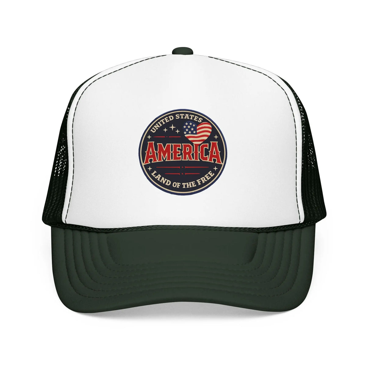 Trucker hat with United States America and Land of the Free design.