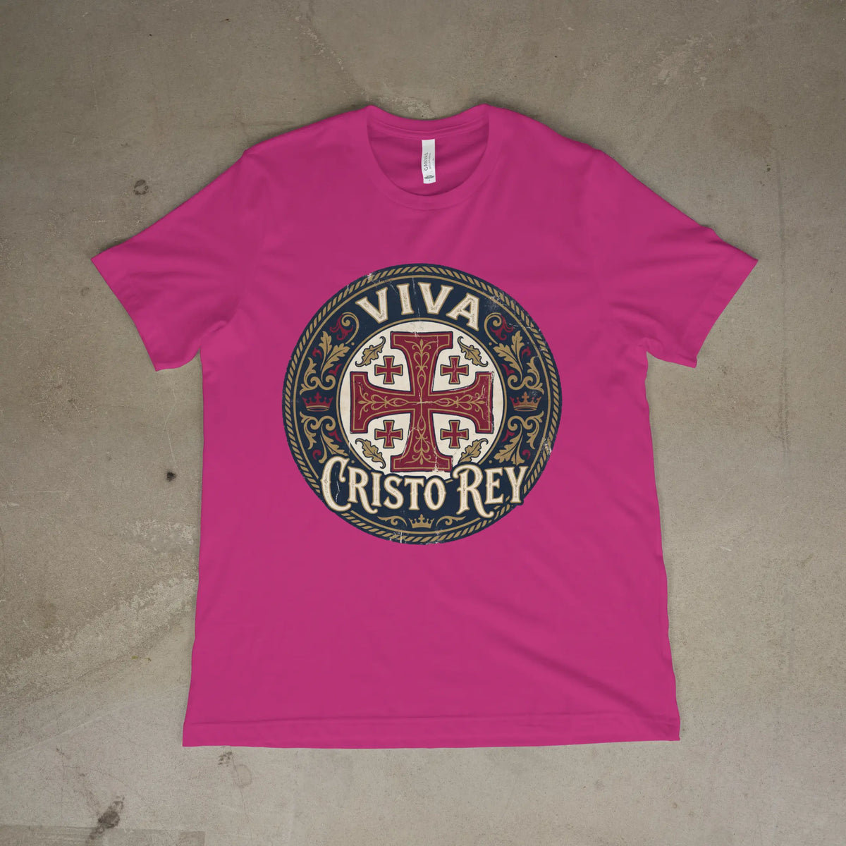 Viva Cristo Rey Shirt Vintage Crusader Emblem Catholic T-Shirt Printify